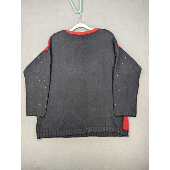 Carole Little Sweater Women's Large Red Black Breaded Fringe Embroidered Vintage - Picture 8 of 8